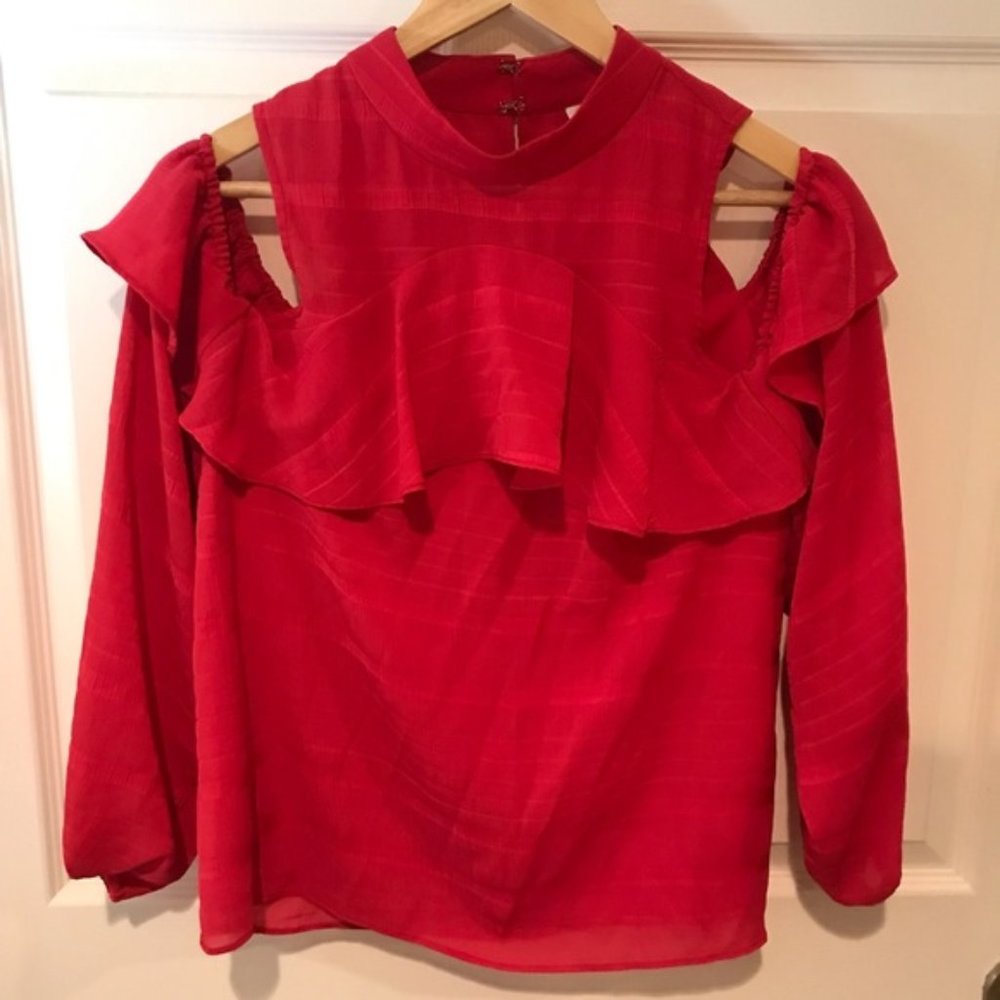 Devlin Red Cold Shoulder Blouse Long Sleeve Top Women’s Size Medium
